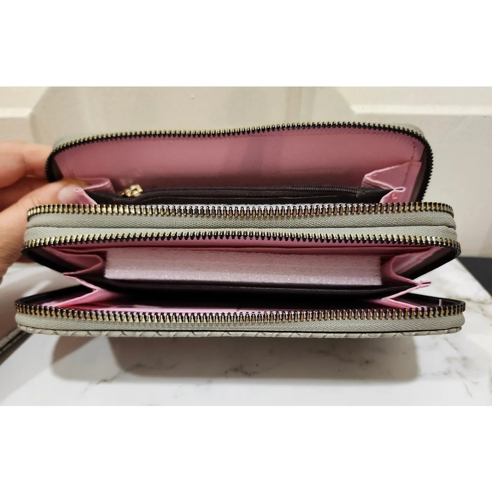 Braided Pattern Glossy Wallet In Gray